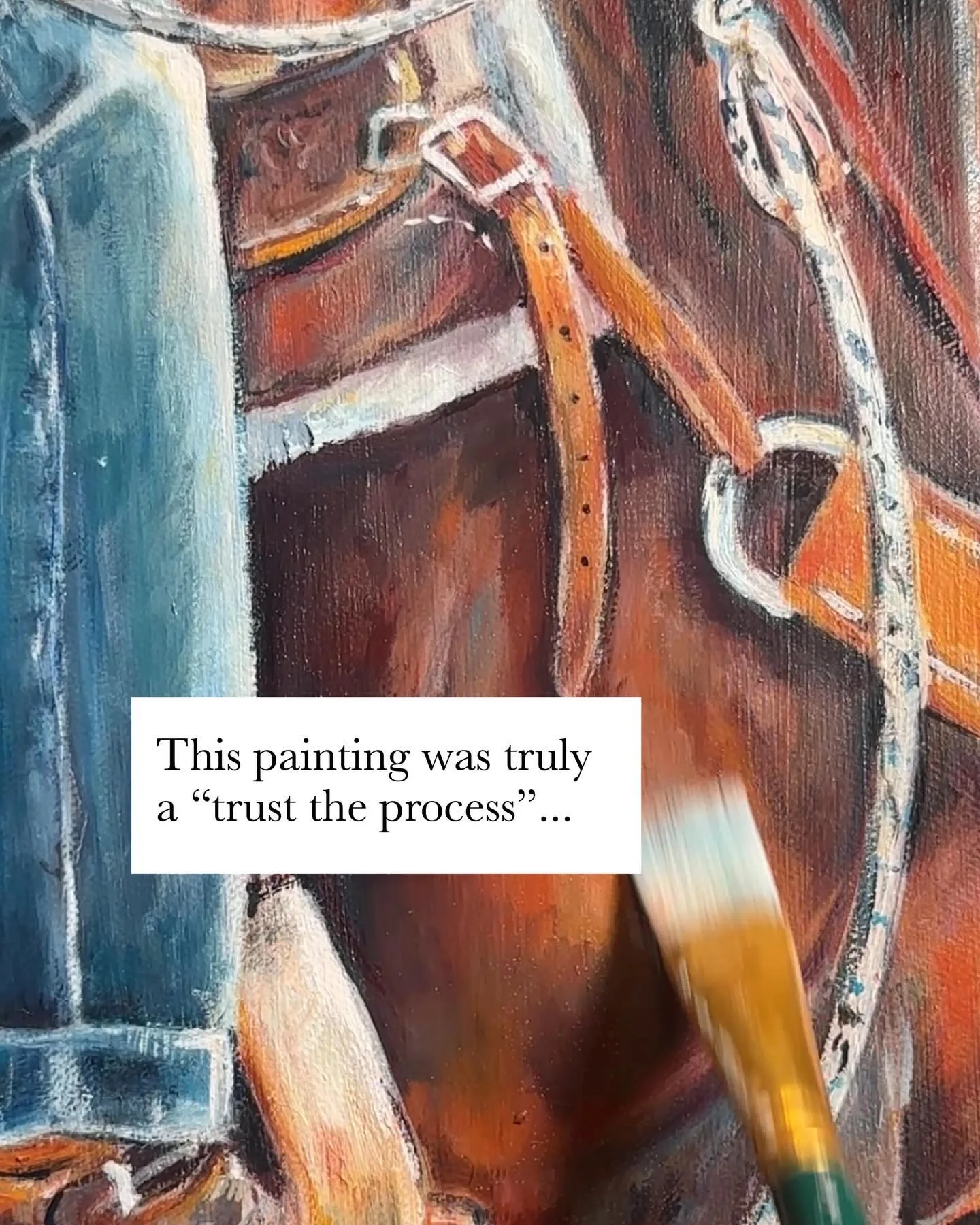 Diving back into fine art means a lot of trial and error. A lot of this piece was an experiment in process (and a lot of overthinking). Hope you enjoyed this little behind the scenes of &ldquo;Ready&rdquo;, oil on canvas. 
.
. #westernart #cowgirl #o