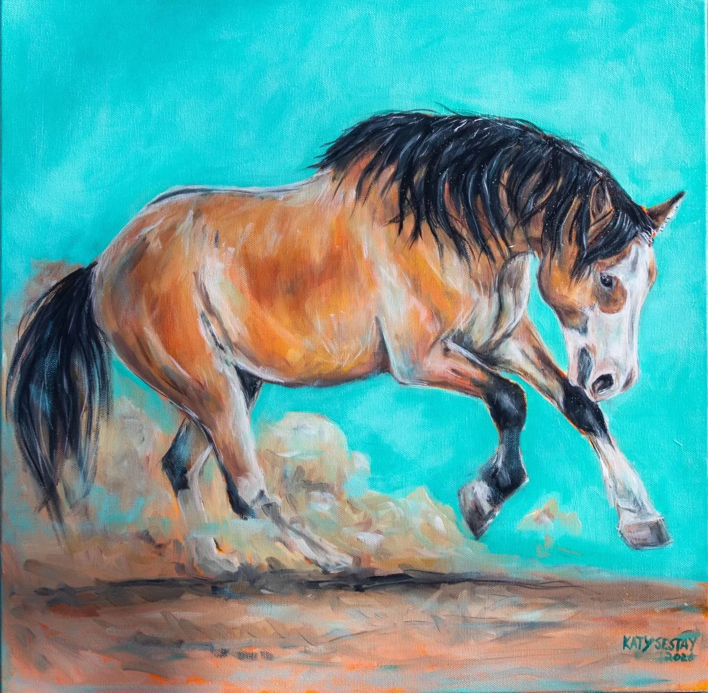 &ldquo;Calico&rdquo;, 20x20&rdquo; oil on canvas. Available to purchase. 
.
.
. #equineart #horses #westernart #oilpainting