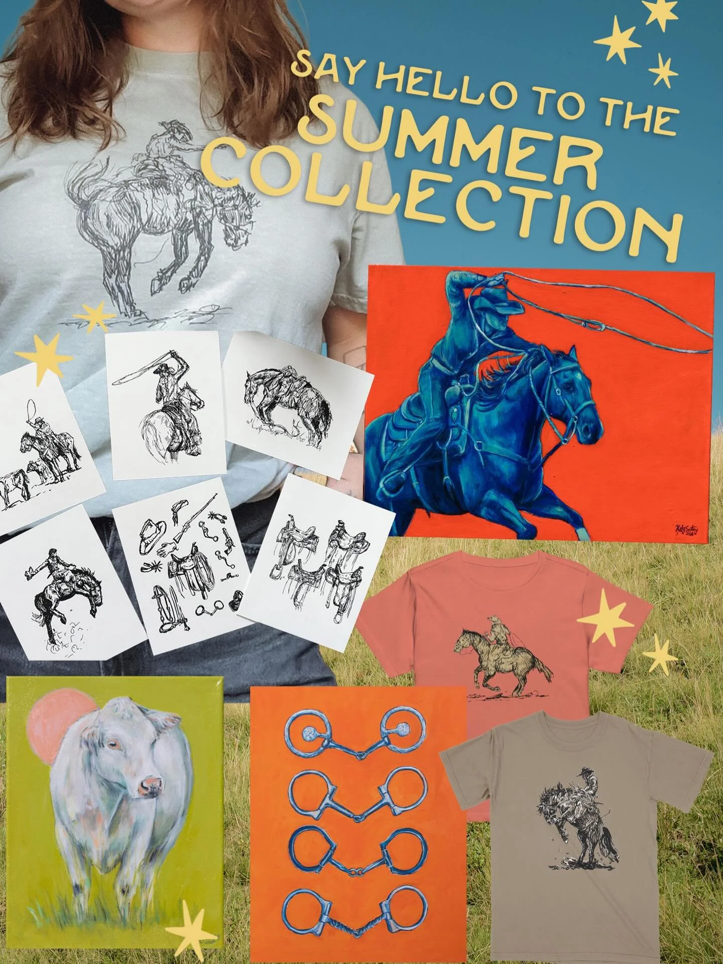 The summer collection is now live! Greeting card sets, tees, prints, and new originals! 🌷🌱
.
.
. #horseart #equineart #westernart #artist