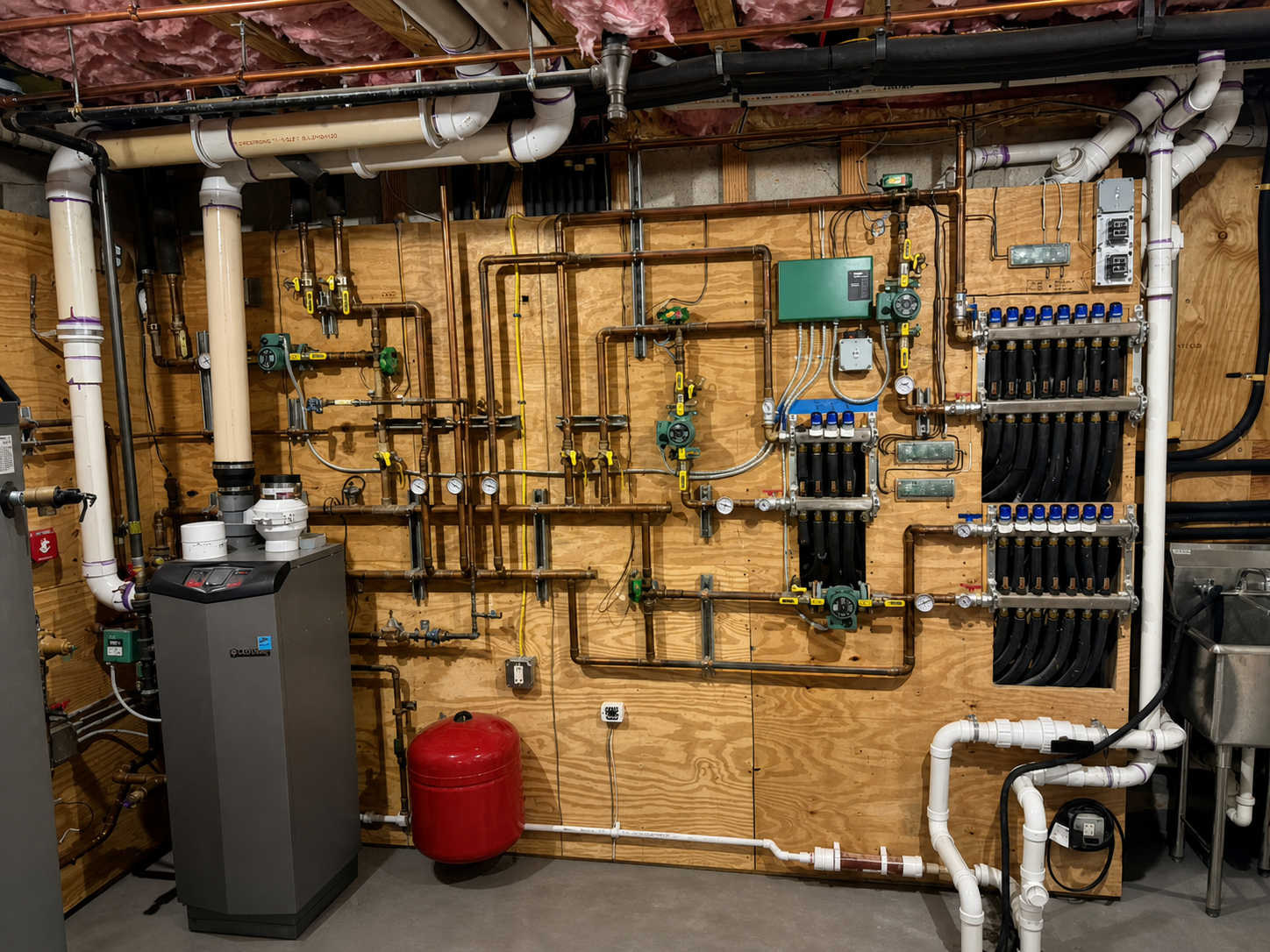 Multi-zone hydronic heating system with boiler, copper piping and radiant-heating manifolds in Rockland County, NY