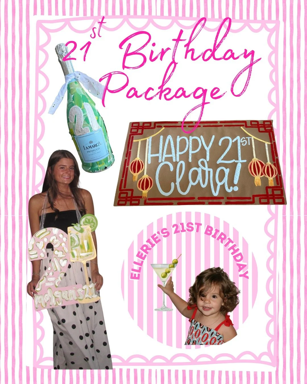 21ST BIRTHDAY PACKAGES!!!🍾 Celebrate you and your friends 21st birthday with this perfect bundle of goodies! 
21st bundle includes:
- Painted champagne bottle
- 21st birthday banner
- 21 necklace
- Sticker set
- Decorated Shot book
An organized and 
