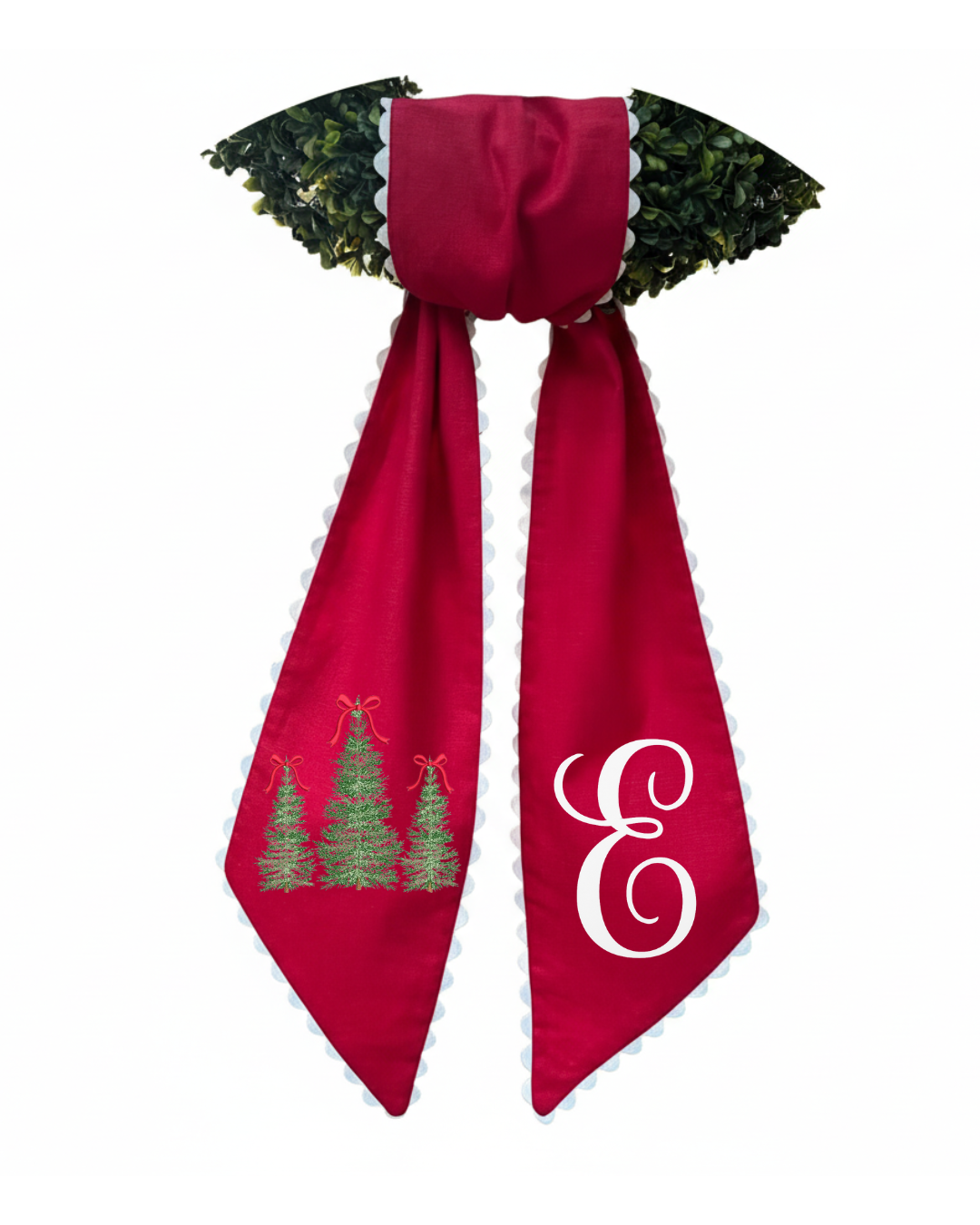 Red Wreath Sash with Green Trees