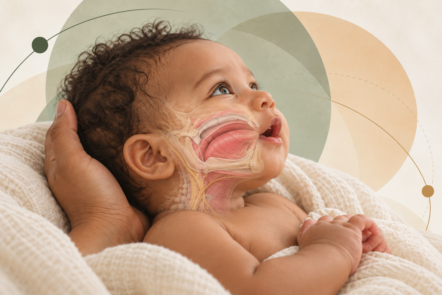 Baby breastfeeding while being held by a parent.