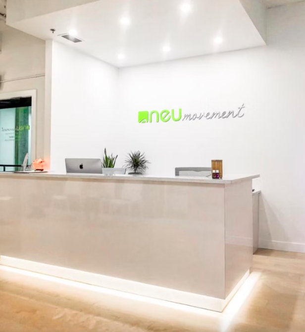 NEUmovement Physiotherapy & Pilates front desk on the second floor of SOPA Square in Kelowna