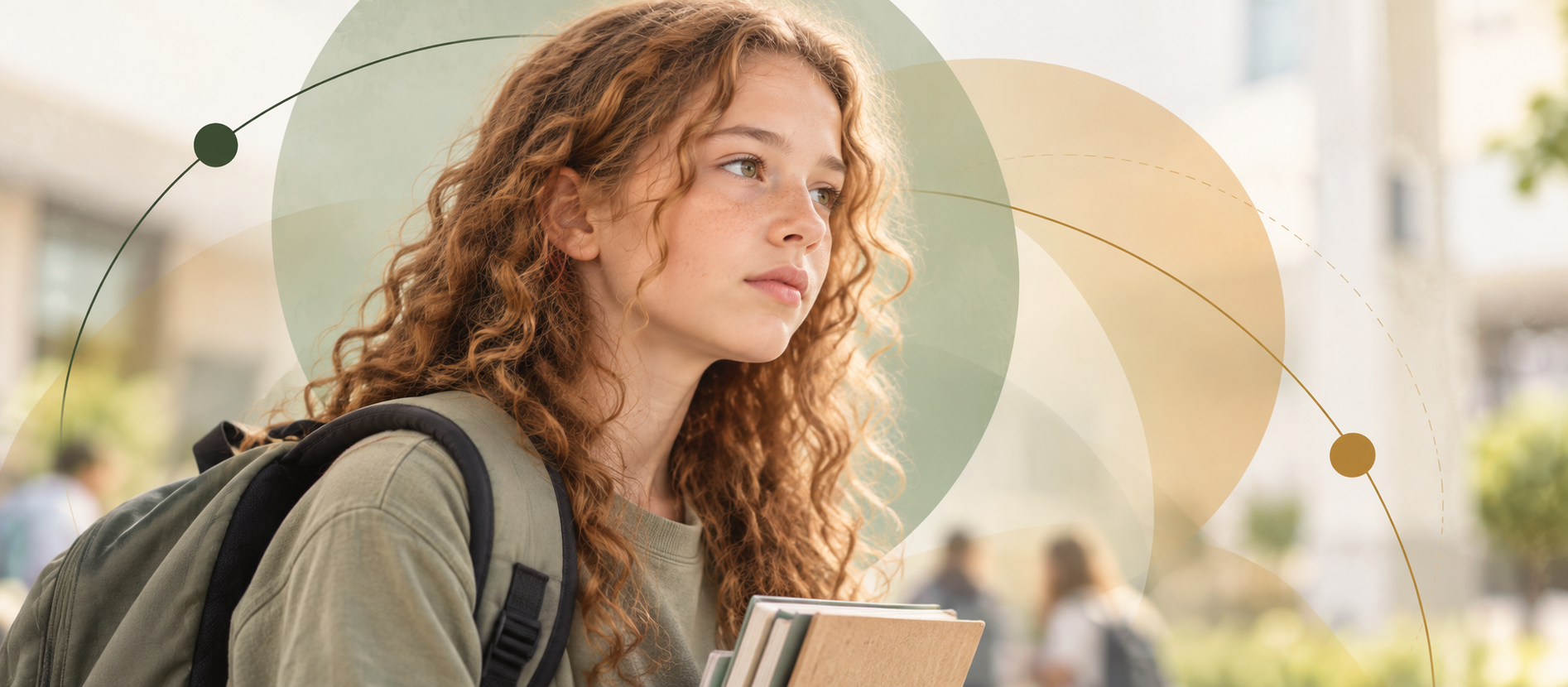 School-age child wearing a backpack and leaning on a railing.