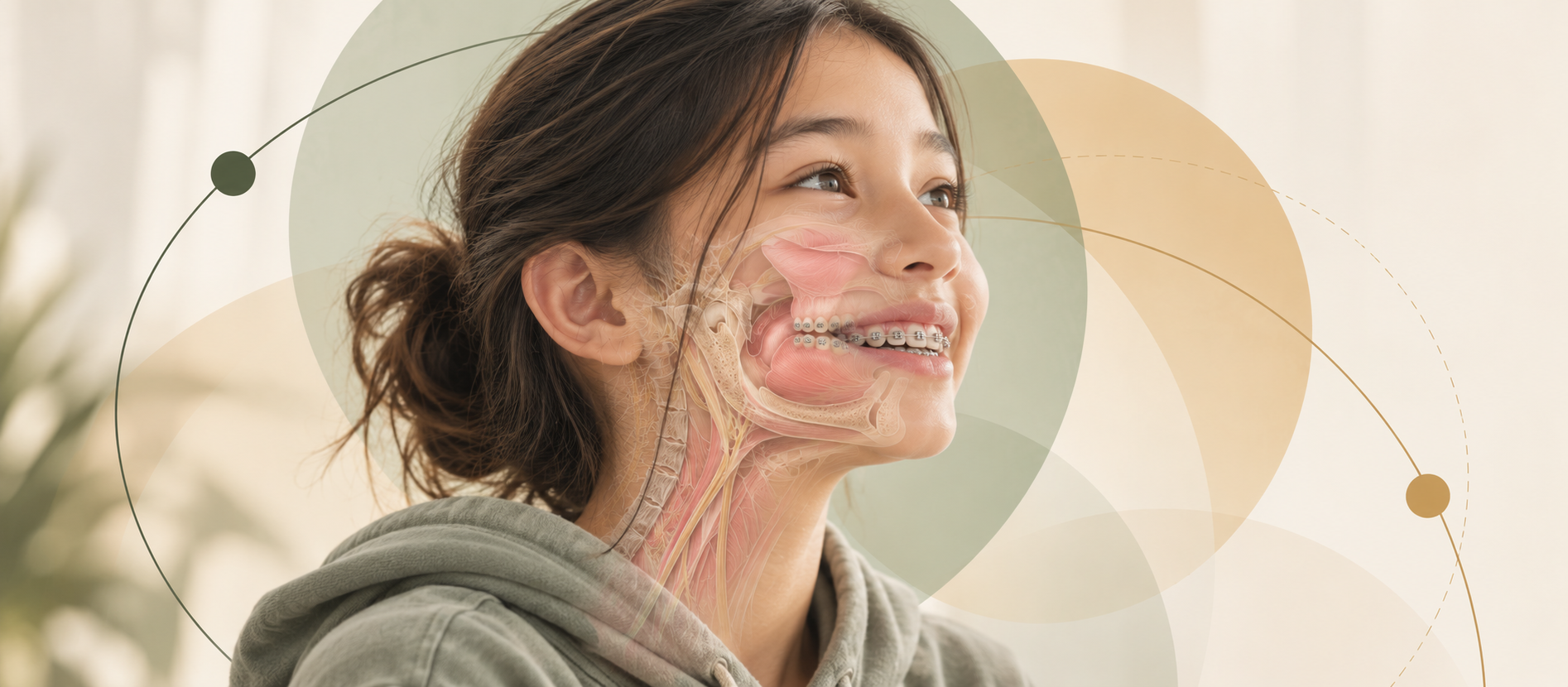 Child smiling while wearing orthodontic braces.