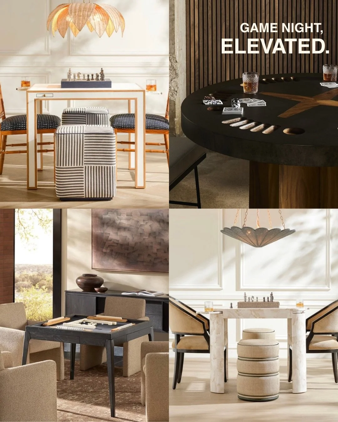 Your project isn&rsquo;t finished without an effortlessly cool game table! Don&rsquo;t forget to elevate your game night with one of our tables:

@fourhandsfurniture 
@hickorychair 
@madegoods 
@vanguardfurniture 
@centuryfurniture