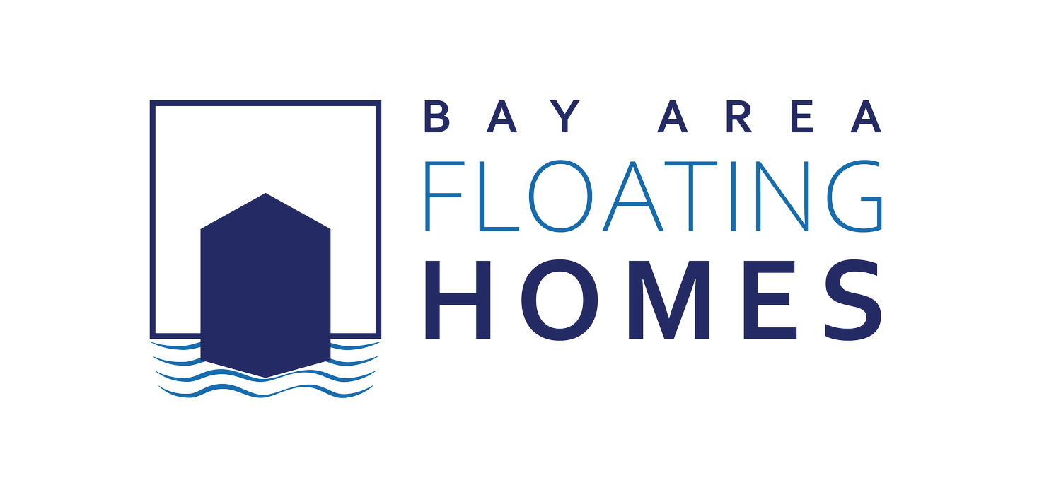Logo for Bay Area Floating Homes featuring a house icon with water waves underneath.