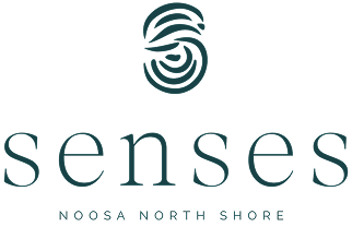 Logo of Senses NOOSA North Shore, featuring a stylized fingerprint above the word 'senses' with the location beneath.
