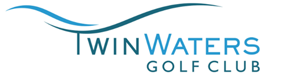 Logo of Twin Waters Golf Club with blue wave and text design