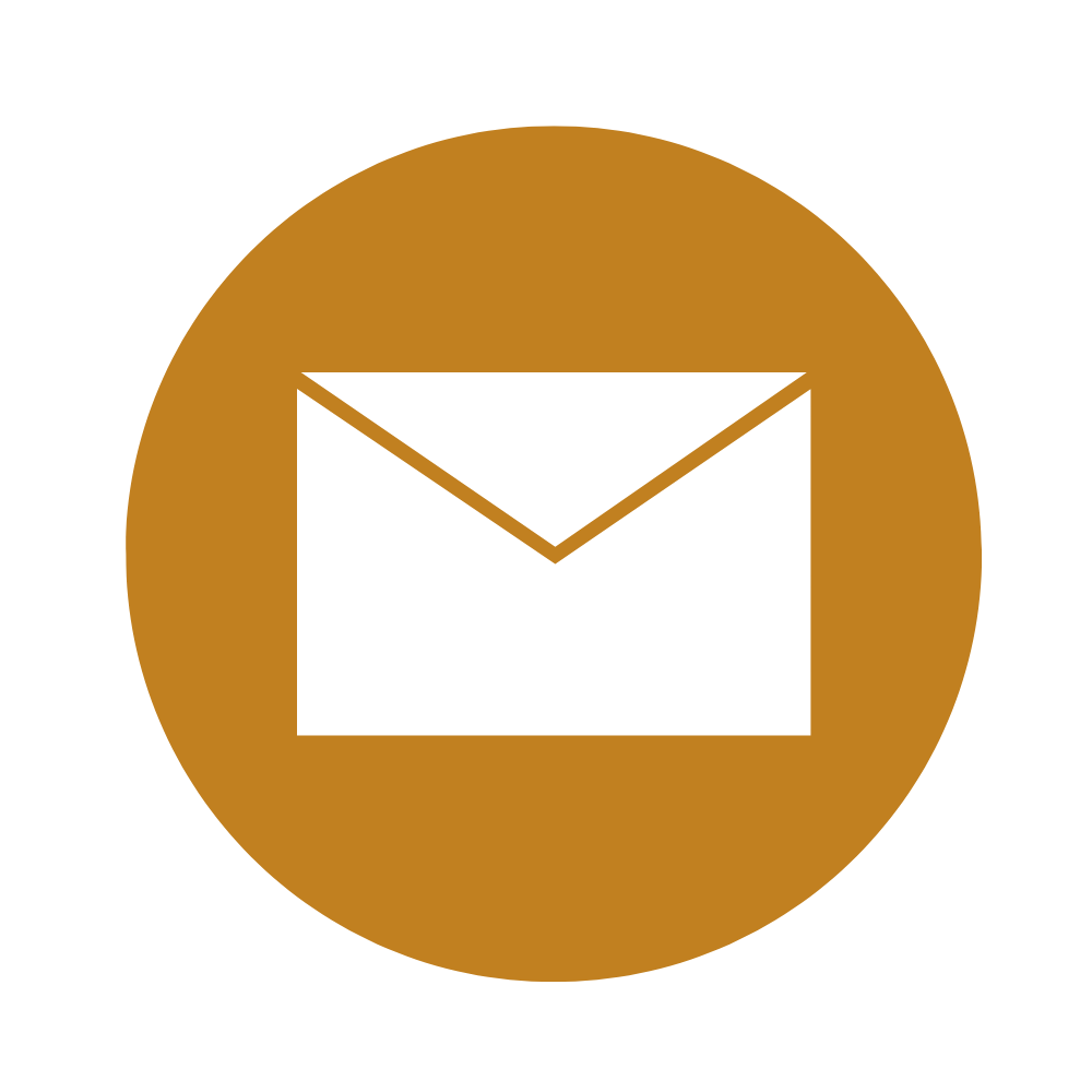 Icon of an envelope inside a brown circle, representing email or messaging.