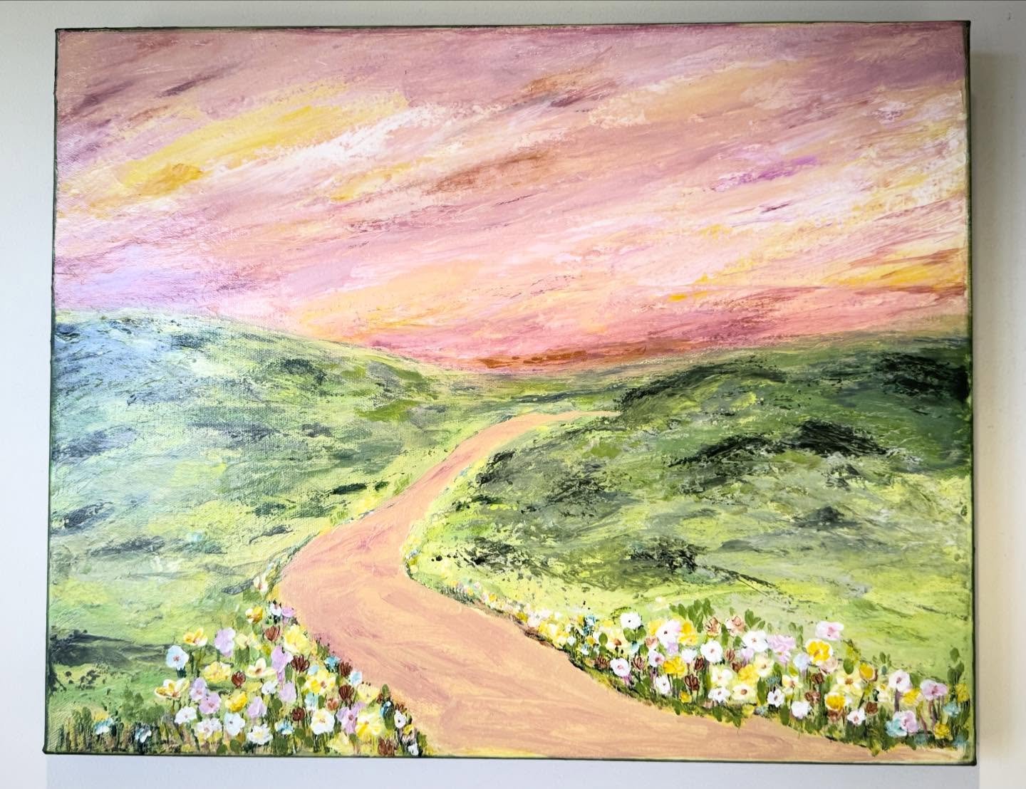 &lsquo;Sunday Drive&rsquo; reminiscent of slow Sunday afternoon drives in the country. 
Acrylic on canvas 40cm x 50cm, ready to hang.