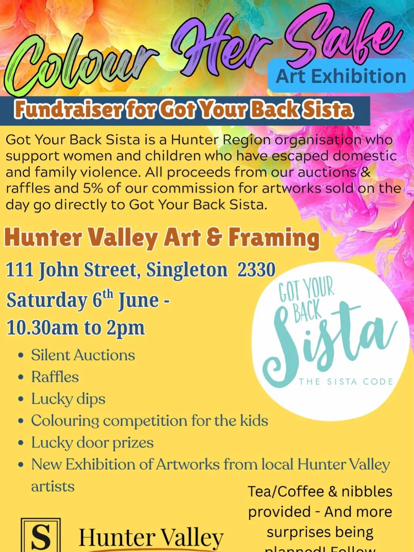 Colour Her Safe.
Excited to have my florals included in this worthy exhibition raising funds for @gotyourbacksista. 
Join me and enjoy some beautiful artwork. Saturday 6th June @singletonframinggallery