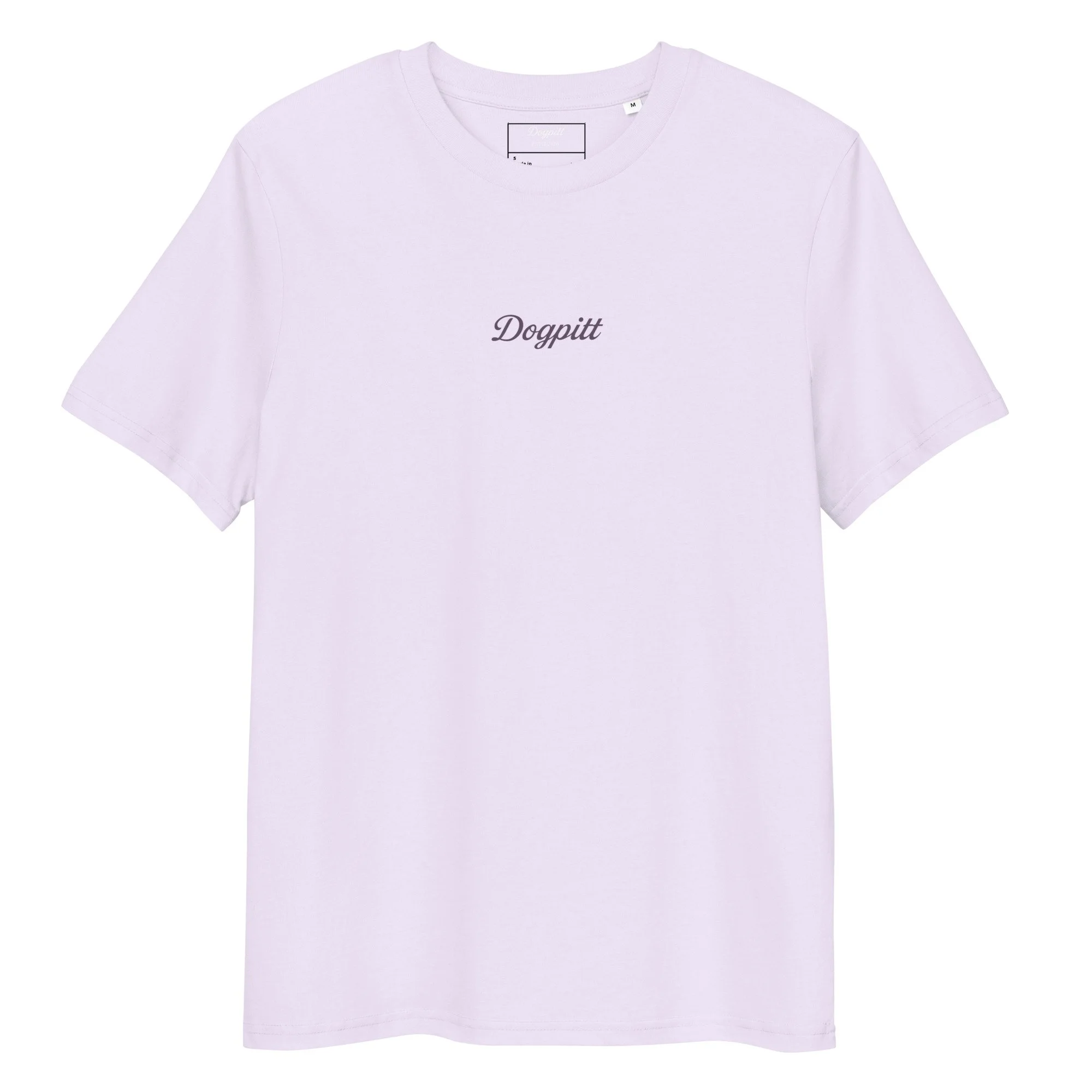 Lavender T-shirt with the words "Dogpitt" printed in Maroon in the center.