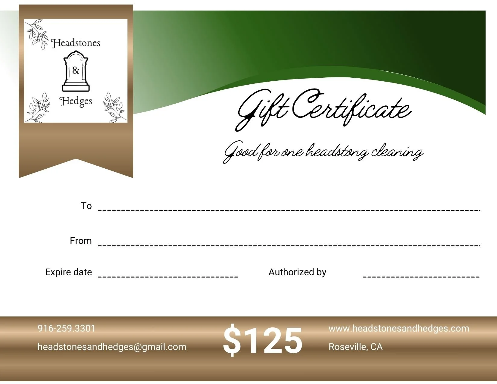 Headstone Cleaning Gift Card