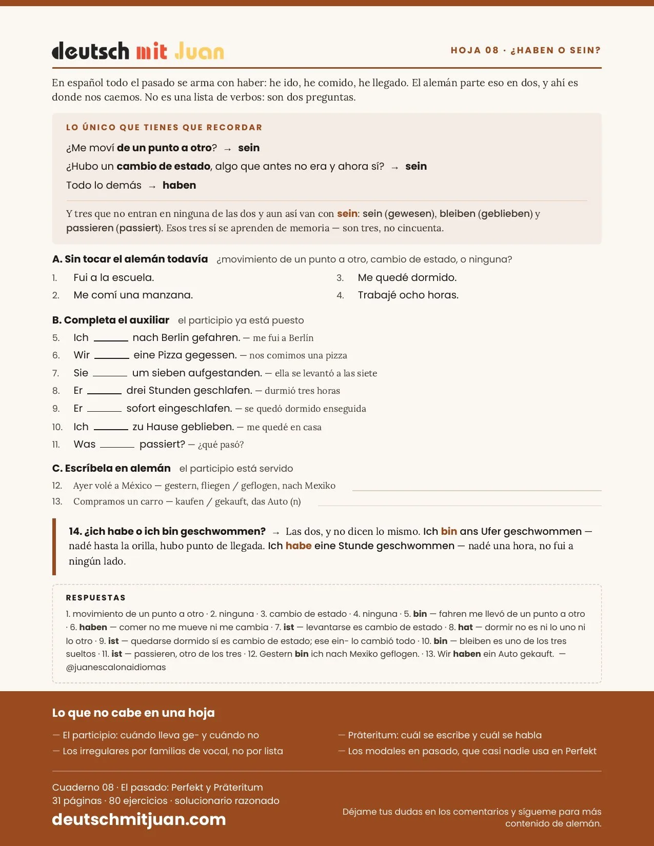 ¿haben o sein? El Perfekt en alemán · Hoja gratis