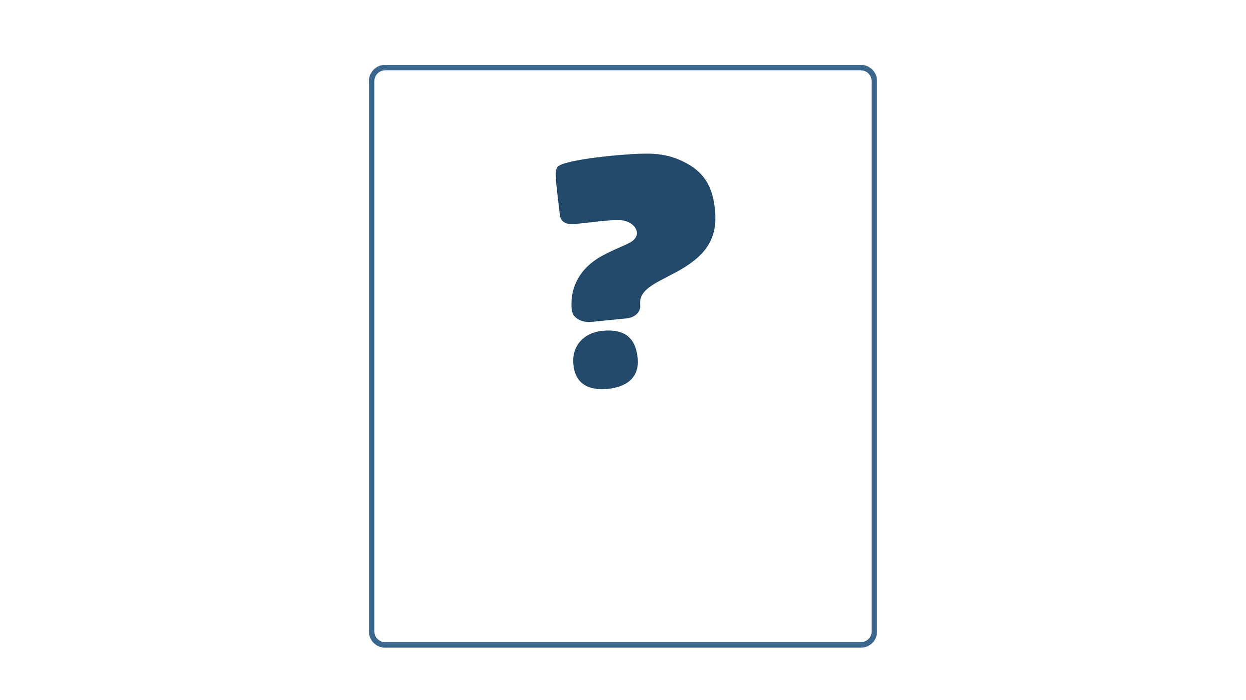 A playing card with a dark blue question mark in the center on a white background, outlined with a dark blue border.