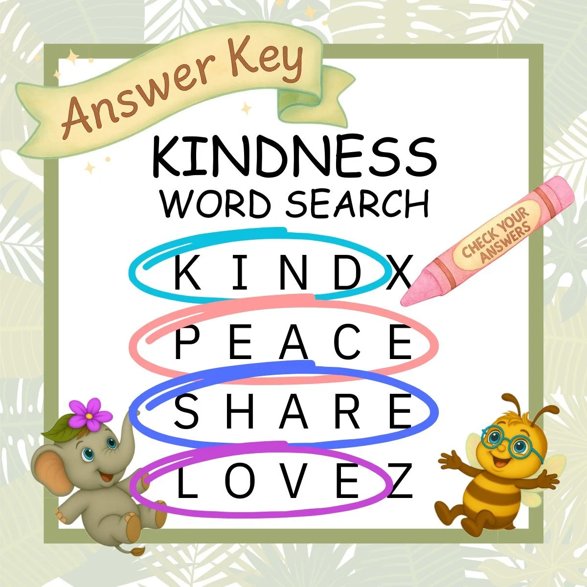 Kindness Word Search — answer key