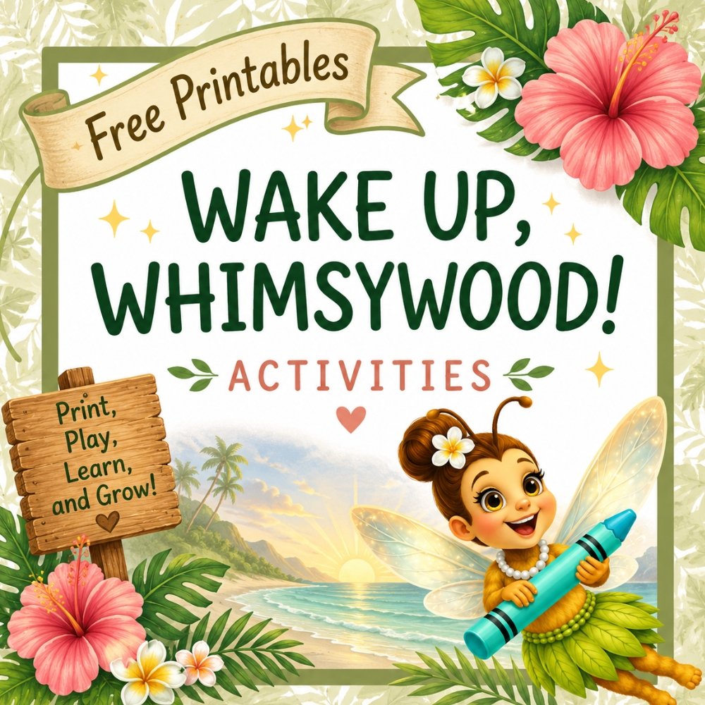 Wake Up, Whimsywood! free printable activities for kids featuring Boosie Bee and playful morning activities.