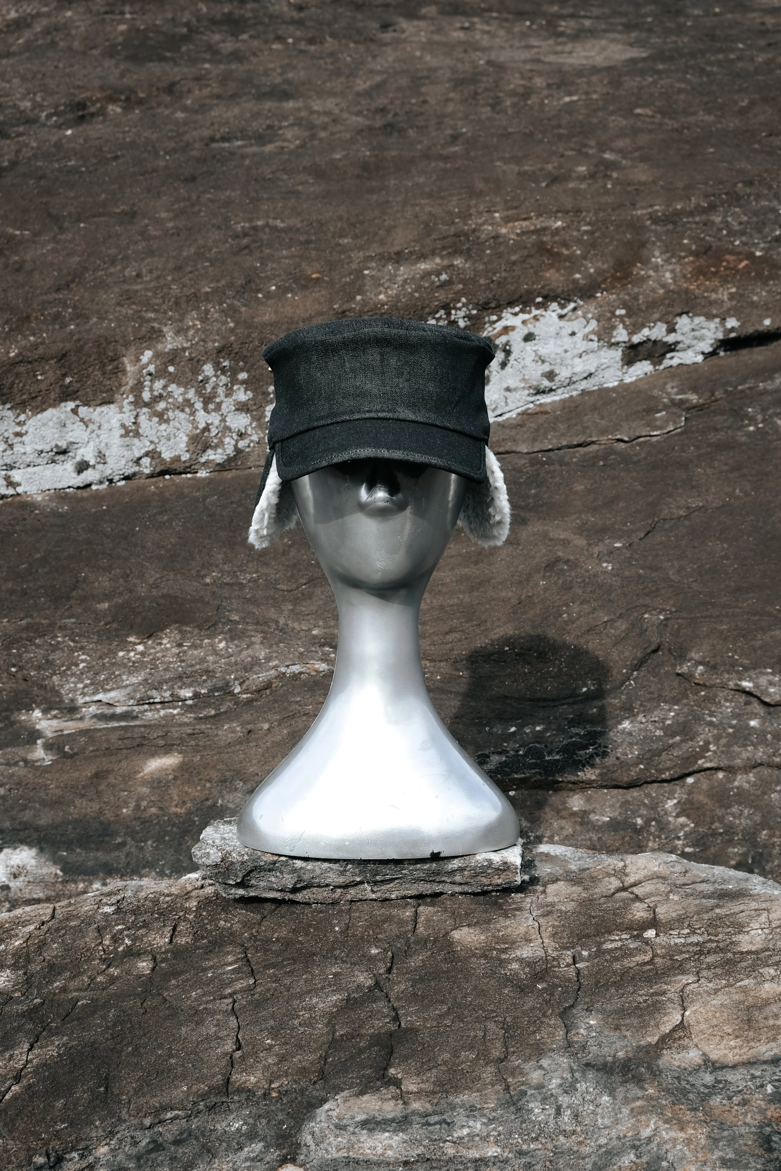 Black Denim Pillbox Trapper