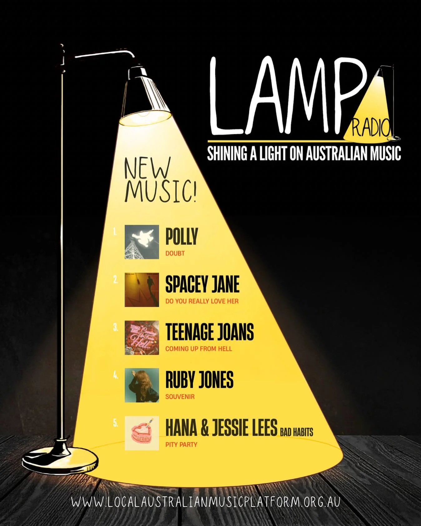 New tracks on the Lamp Radio airwaves today! Head to the played on our website, or listen on @tunein 
#supportaustralianmusic

@pollyband_ 
@spaceyjane
@teenagejoans 
@ruby.jones.music 
@hana_and_jessielees_bad_habits