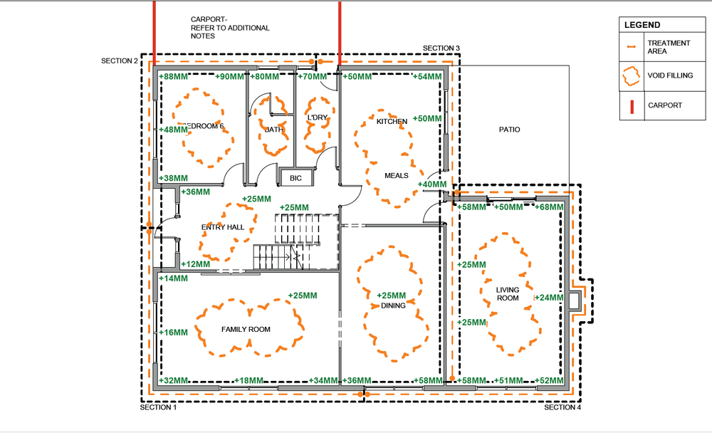 Engineered injection layout plan showing treatment areas and lift targets