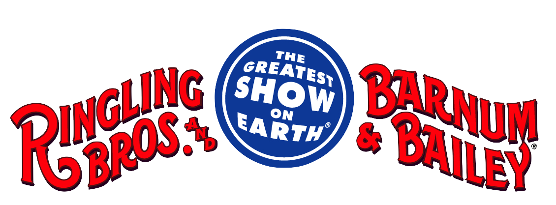 Logo for Ringling Bros. and Barnum & Bailey, featuring a blue circle with white text inside that reads 'The Greatest Show on Earth,' flanked by red stylized text spelling out 'Ringling Bros. and Barnum & Bailey'.
