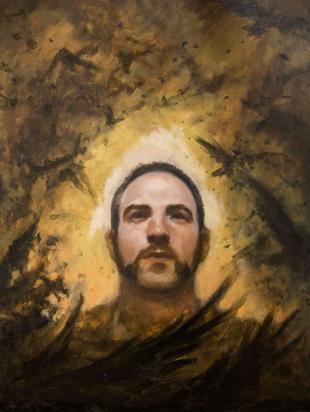 Self-portrait with wings. 18" x 24". oil on panel
