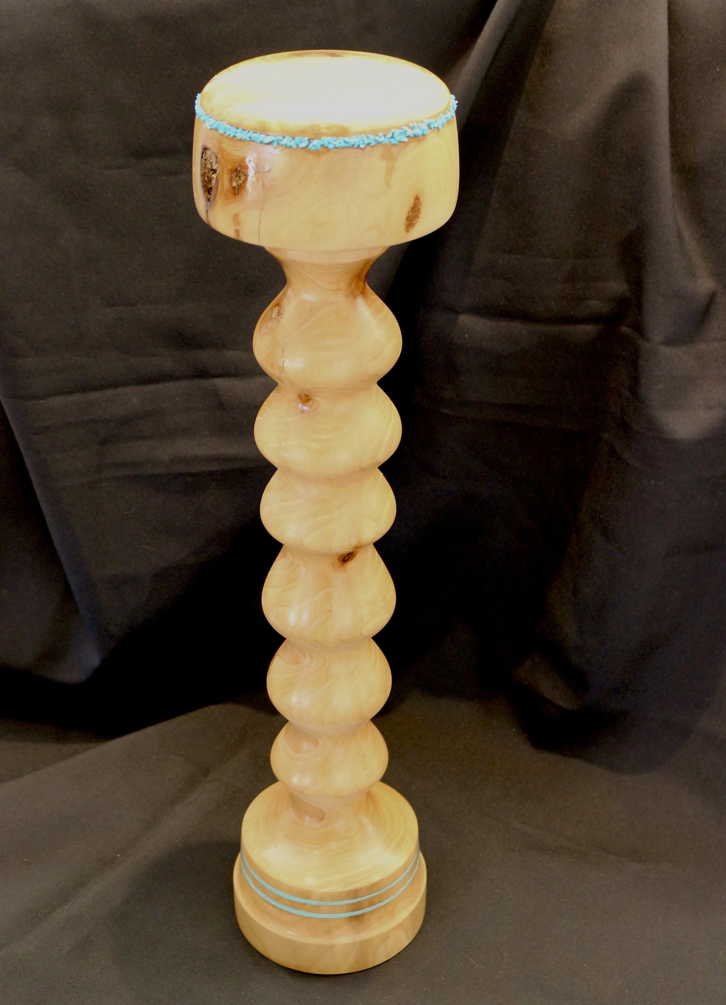 Ed Otero-Wig stand with turquoise inlay-Sycamore