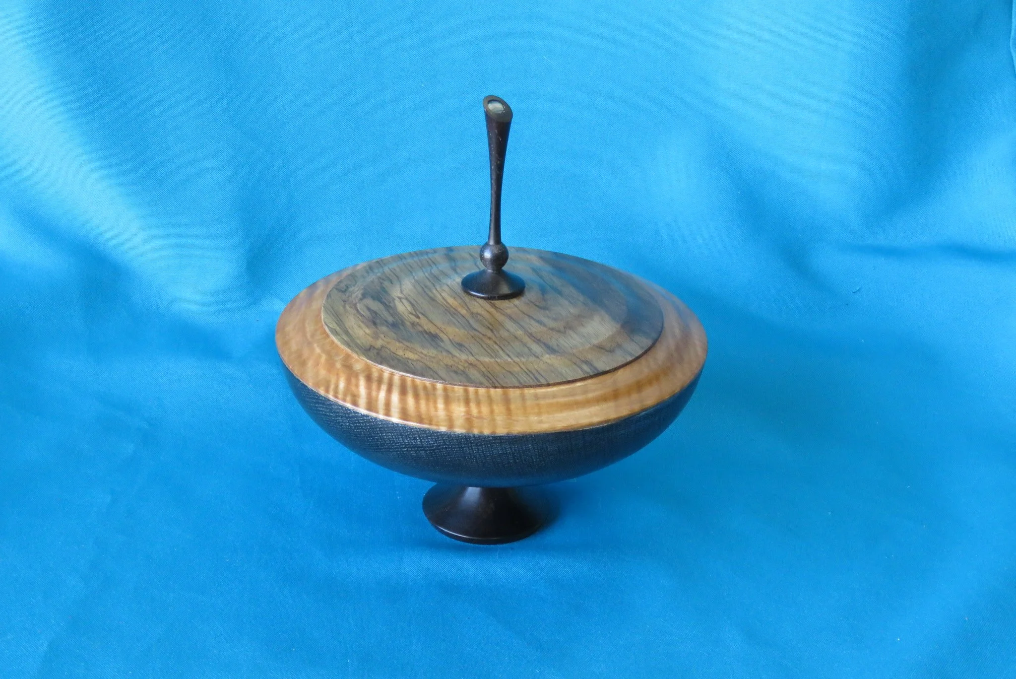 Rex Funk
Covered Bowl-Dyed oak, Black Limba, African Blackwood, abalone