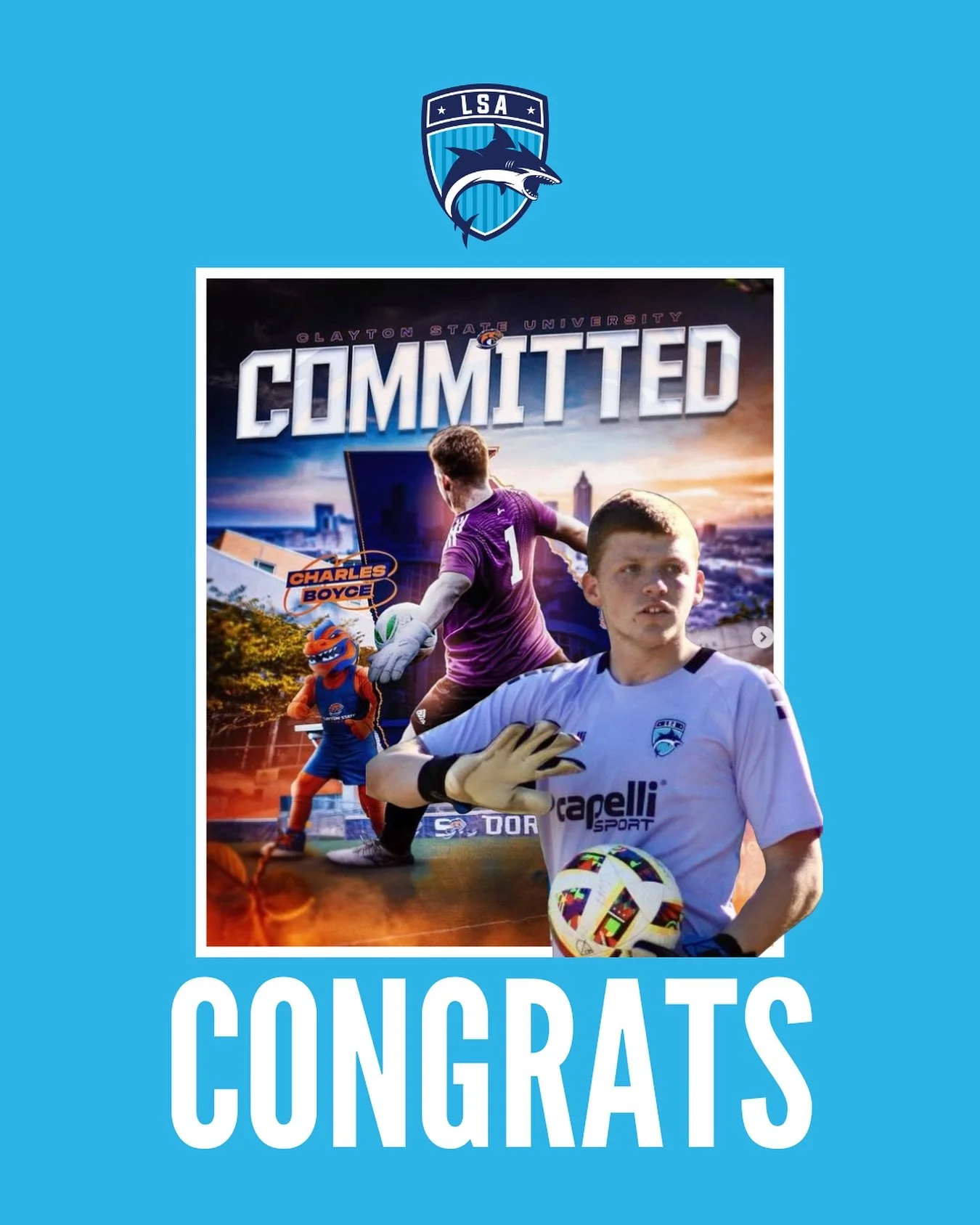 Congratulations to Chase Boyce on his commitment to continue his academic &amp; athletic career at Clayton State University! 🎓⚽️

We are so proud of you and can&rsquo;t wait to see you thrive at the next level. Once a Shark, always a Shark 🦈💙

#ls