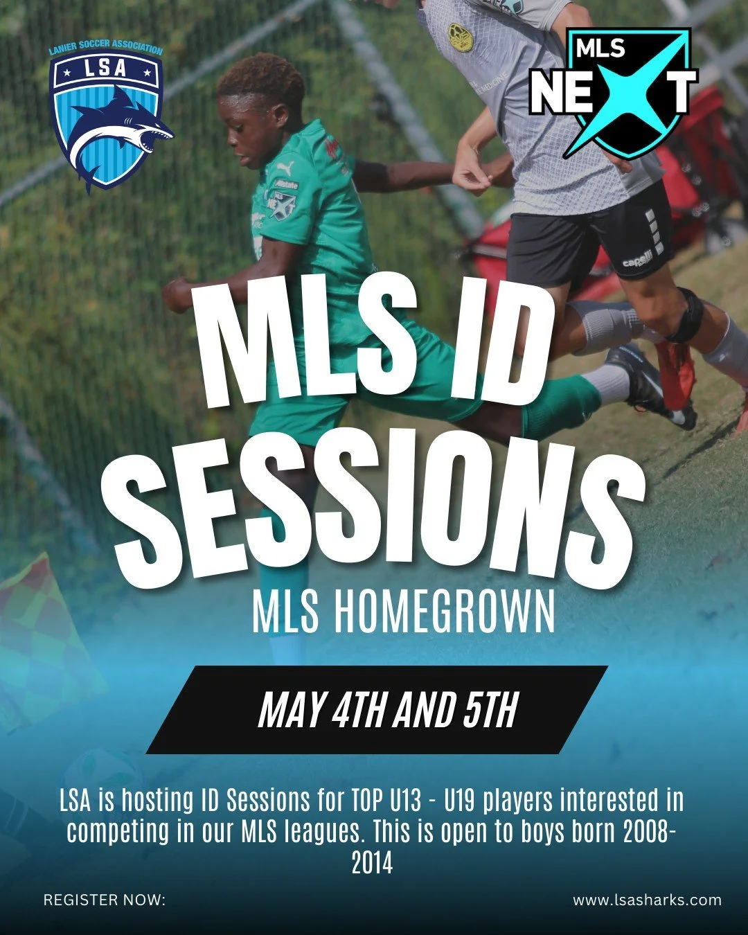 🚨⚽ MLS HOMEGROWN ID SESSIONS ⚽🚨

Think you have what it takes to play at the highest level?

Lanier Soccer Academy is calling all elite boys born 2014&ndash;2008 ready to compete, develop, and enter the MLS player pathway.

🔥 Train with top coache