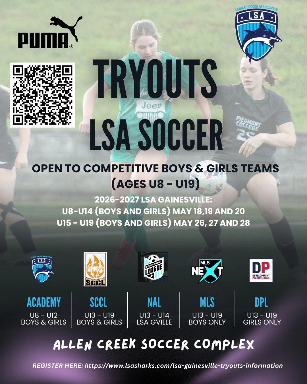 ⚽🔥 LSA TRYOUTS ARE OPEN! 2026&ndash;2027 SEASON 🔥⚽

Ready for the next level? Tryouts are officially OPEN!
Register now using our new platform Leagues App 👇
https://lsasharks.leagueapps.com/events

Teams:
&bull; Academy (U8&ndash;U12 Boys &amp; Gi