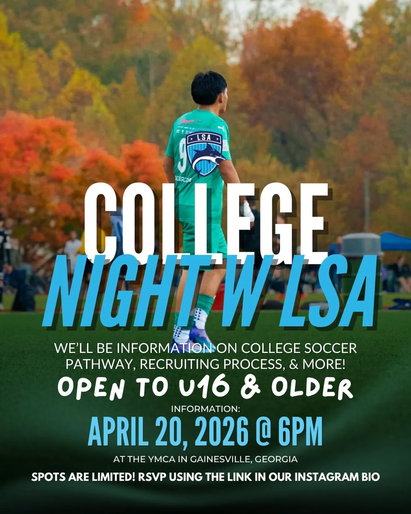 Join us on April 20th at 6:00 PM for an informative evening on the college soccer journey! Players will have the chance to learn about admissions, recruiting, what coaches look for, &amp; scholarships

📍 YMCA Gainesville
⏳ Limited spots &ndash; firs