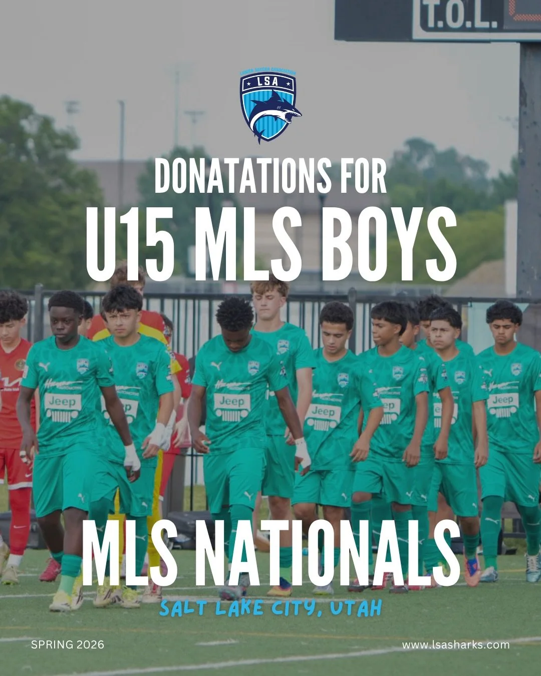 Help us raise $10,000 for our U15 MLS Boys! 🏆🔥

The LSA Sharks U15 MLS Boys have done something no team in our club&rsquo;s history has ever accomplished: they have qualified for the MLS Next National Championship in Utah. These young men have earn