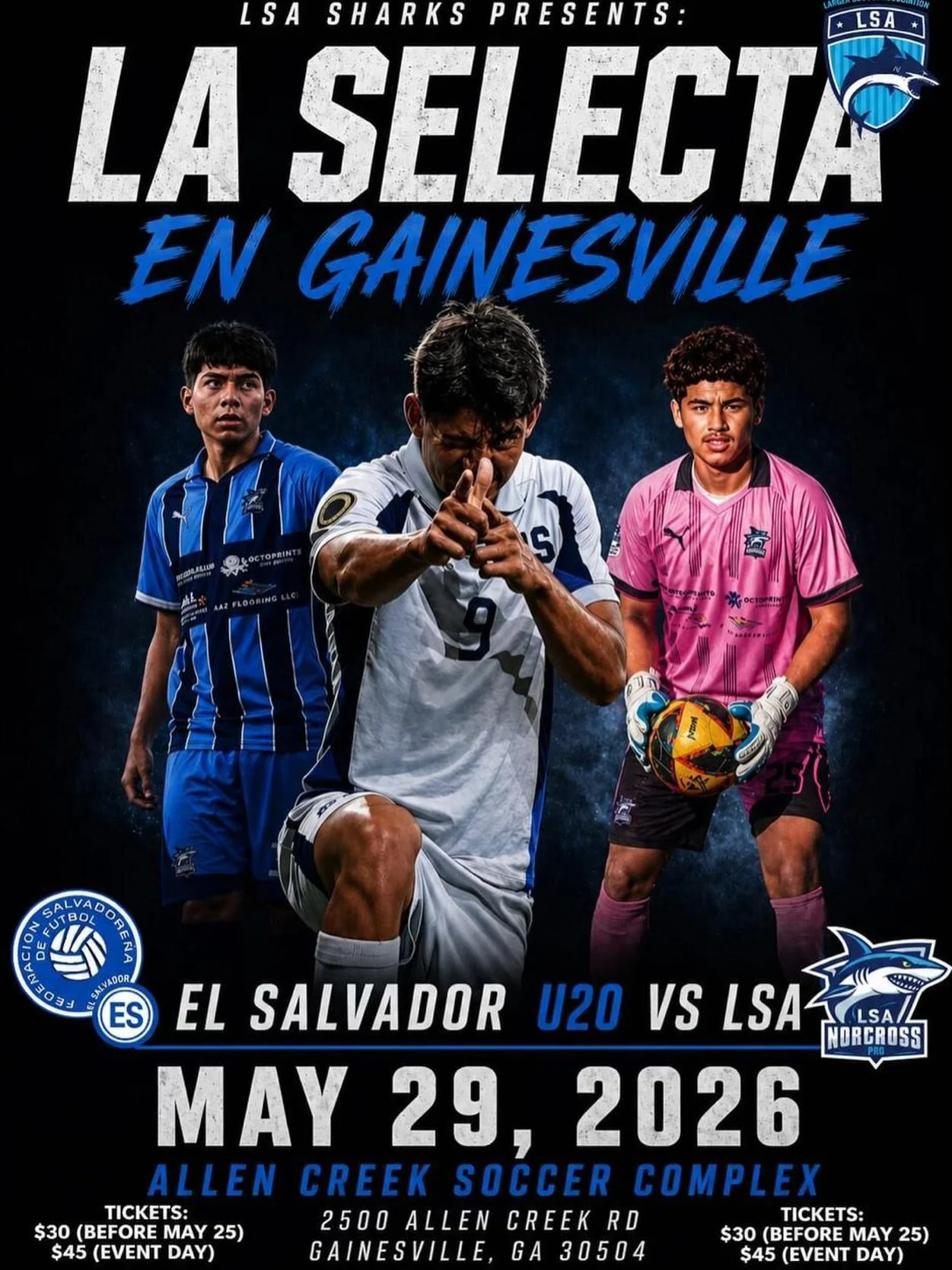 Come watch LSA U20 vs El Salvador U20 National Team in preparation for the FIFA U20 World Cup Qualifiers 🔥 

📅 May 29
⏰ 6:30 PM
📍 Allen Creek Soccer Stadium 

buy your tickets using the 🔗 in our bio!! 

#youthsoccerclub #internationalsoccer #worl