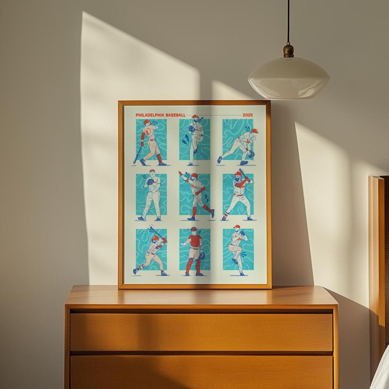 Red Pinstripes Illustrated Player Print