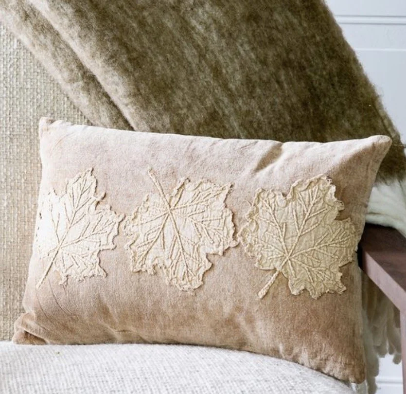 Velvet Tan Leaf Pillow