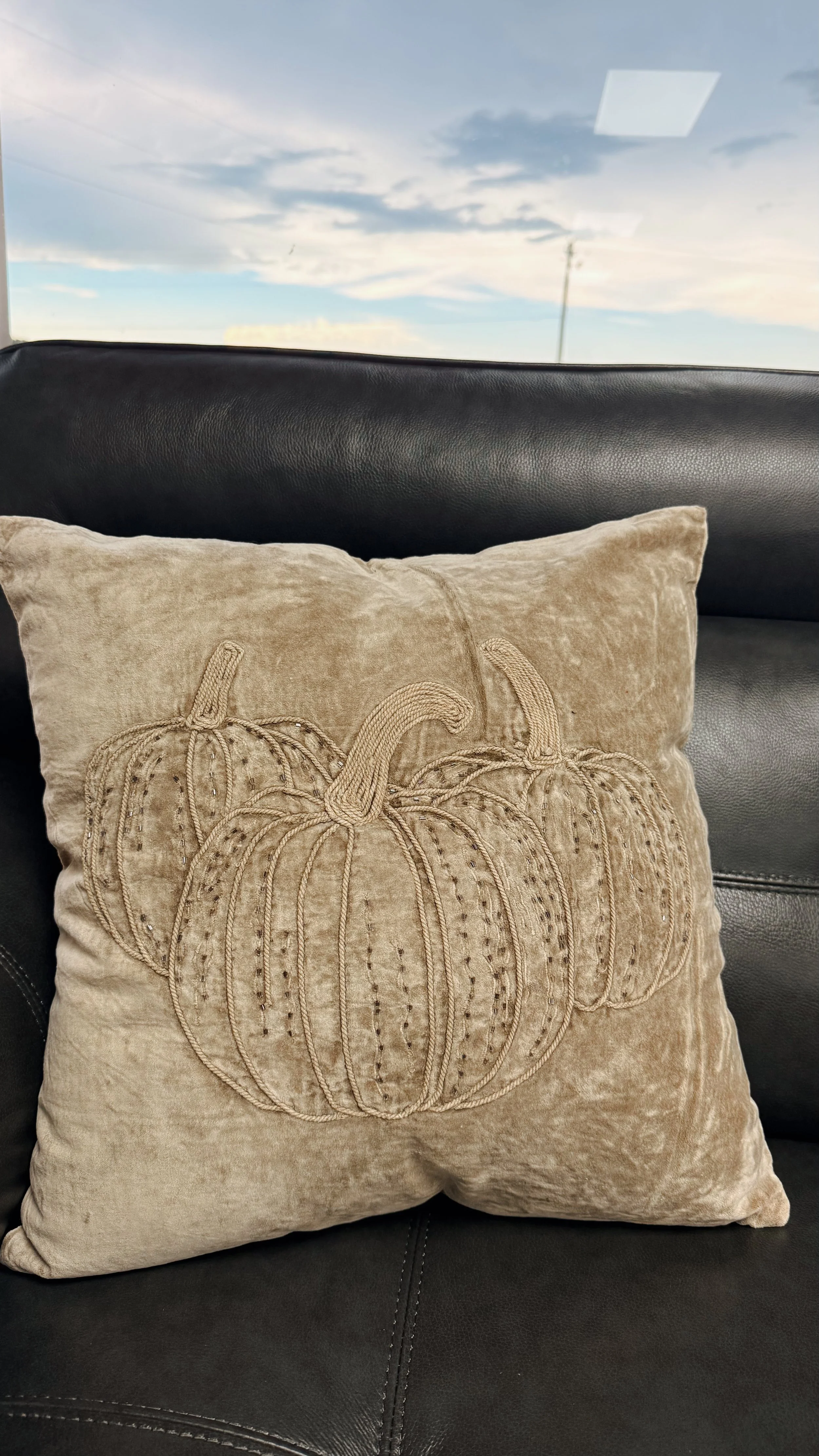 Tan Beaded Pumpkin Pillow