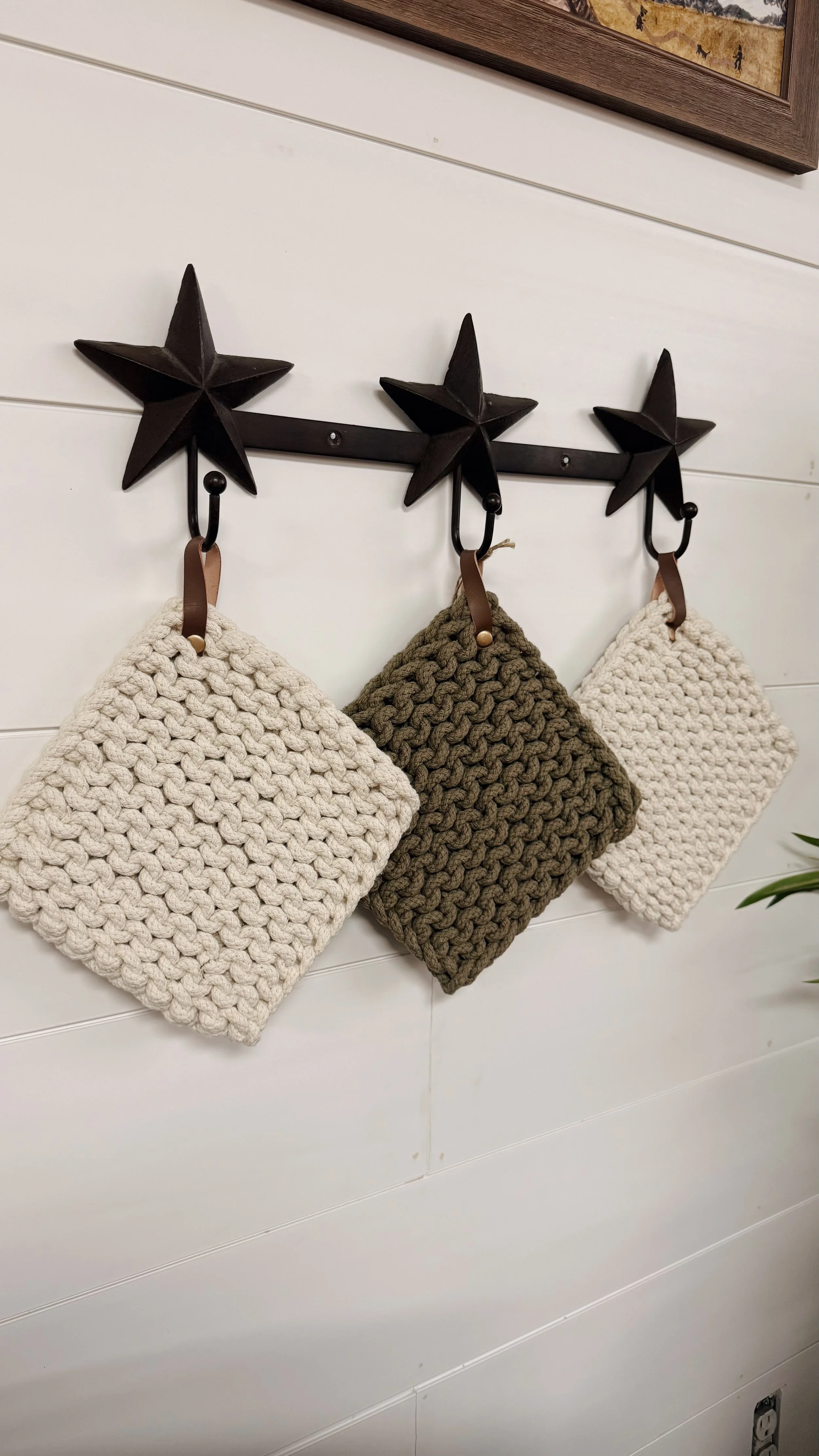 Leather Strap Knit Potholder