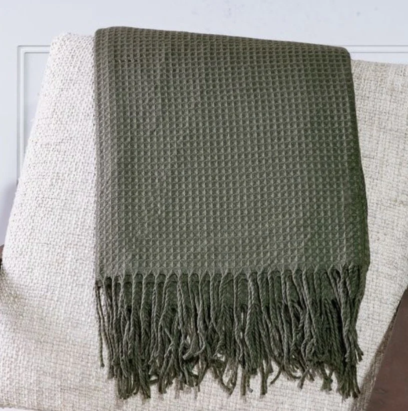 Olive Waffle Throw Blanket