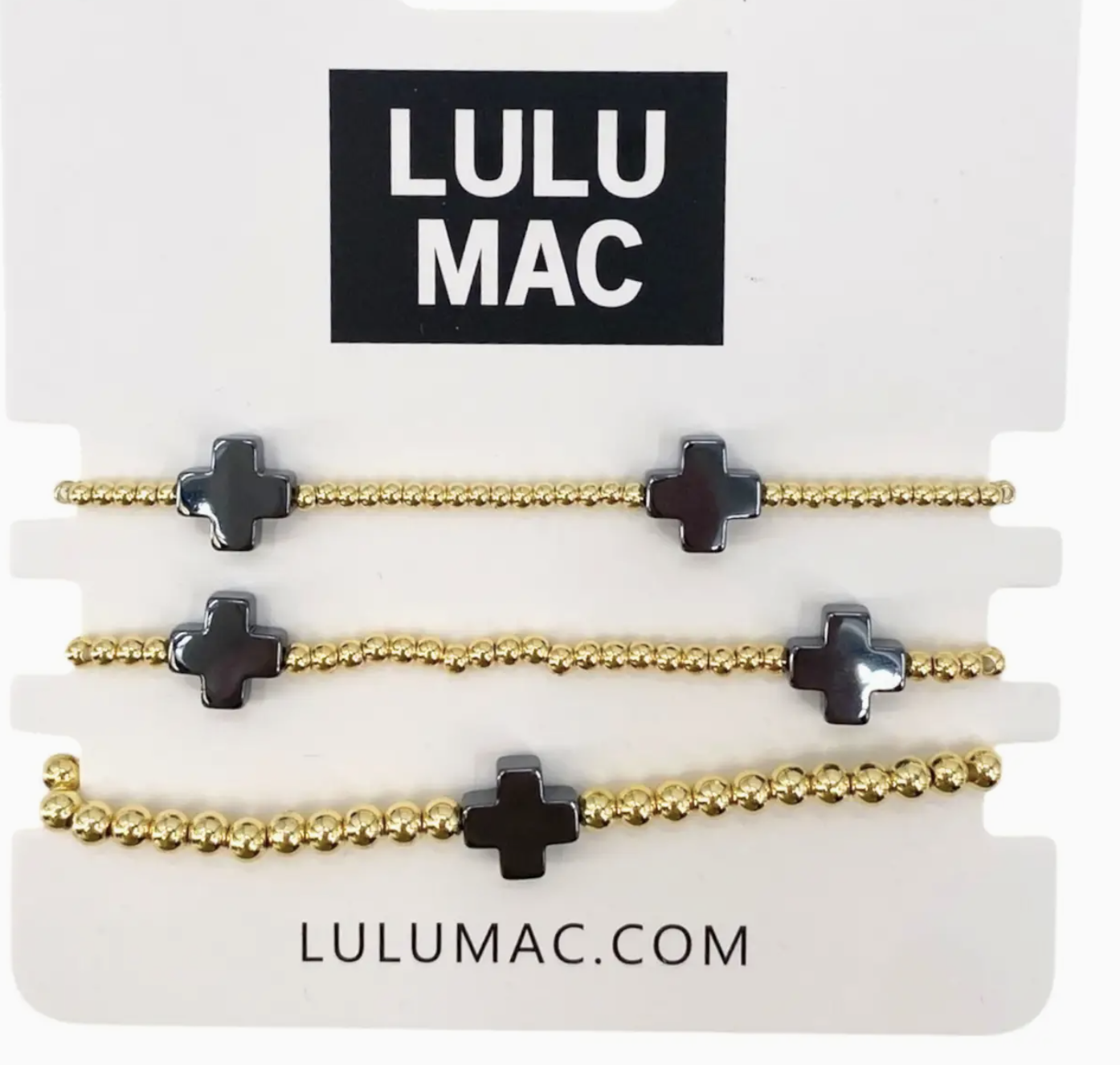 Lulu Mac Black and Gold Cross Bracelet Set