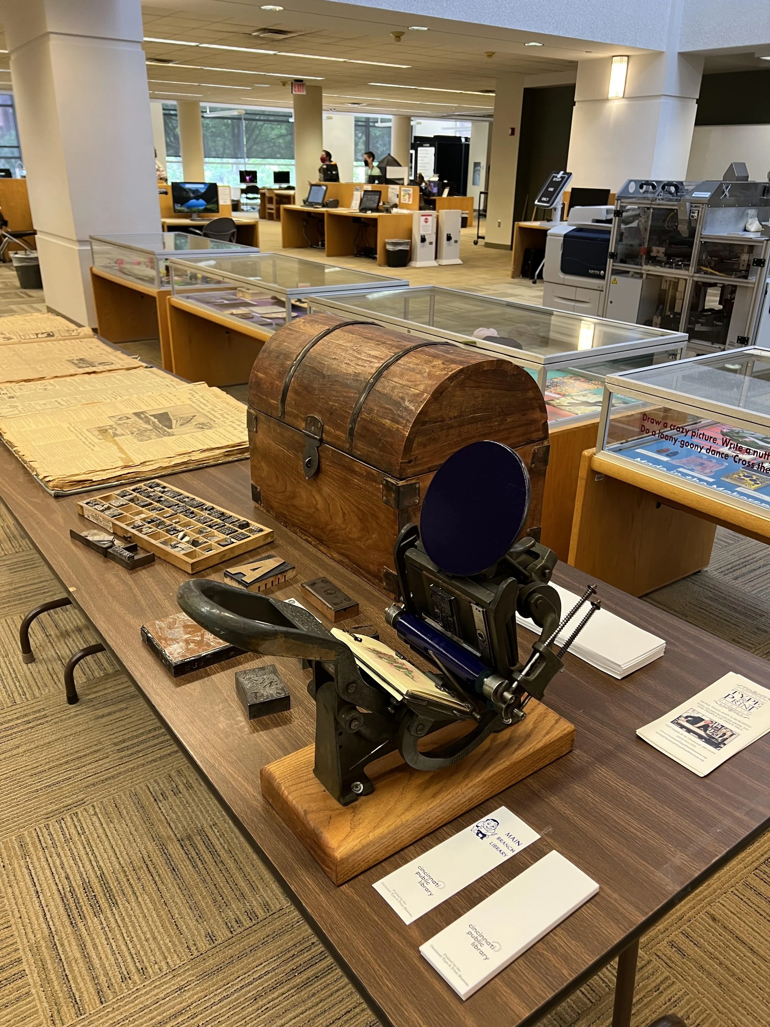 Outreach event at the Cincinnati Public Library for the Cincinnati Type & Print Museum