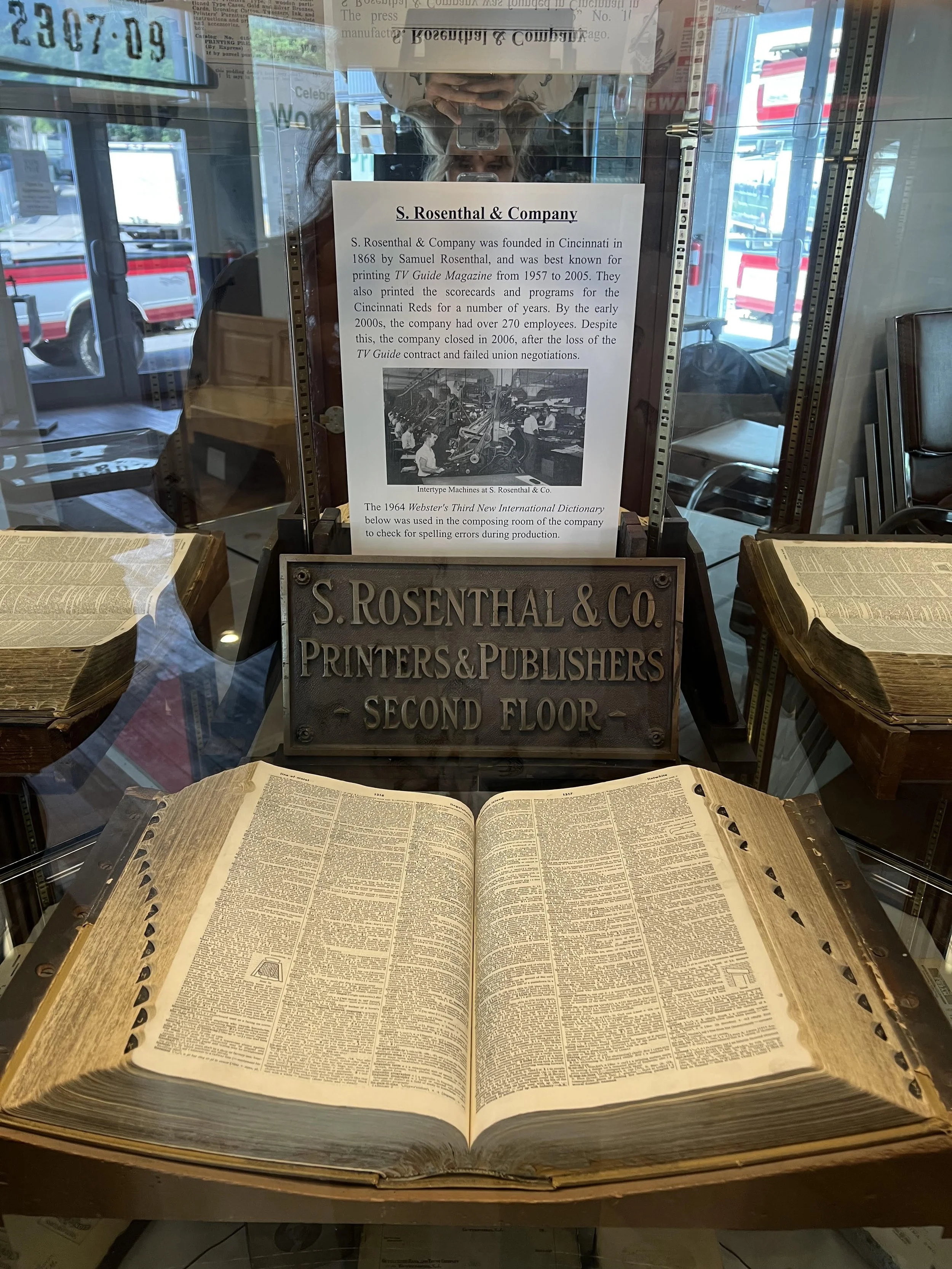 Display case that Lily curated at the Cincinnati Type and Print Museum