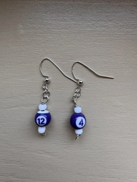 Purple Pool Ball Fishhook Earrings
