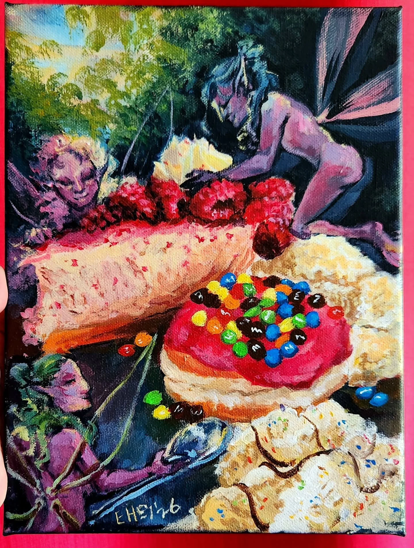 Painted a 9' &times; 12' canvas for the upcoming  group art show "Comfort Food" organised by @confused_elf with help from @mechanicalpen_ and exhibited by @workingtitlebrew.co 
.
It was a challenge to paint with acrylics on a canvas smaller