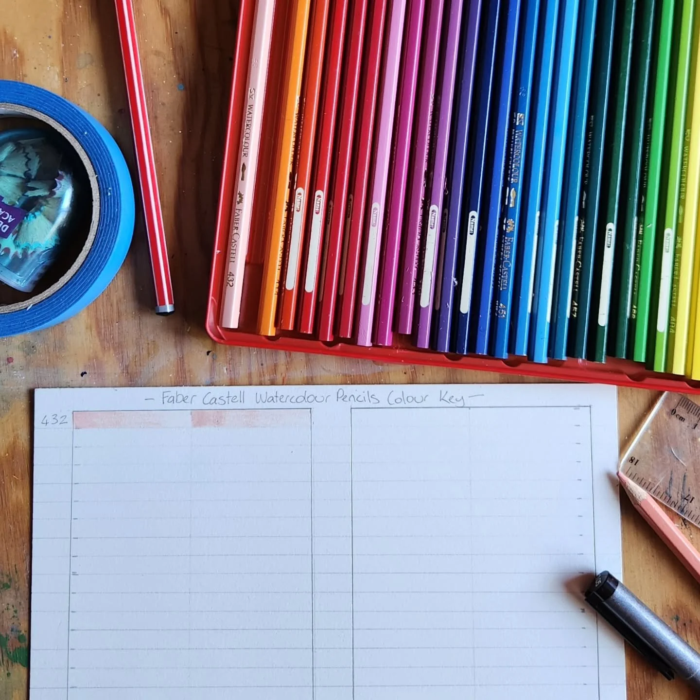 Got around to making a colour key for the watercolour pencils I use when painting with gouache. They allow me to sketch and plan images and melt away when I use water-based pigments. I have been experimenting with using these pencils on top of gouach