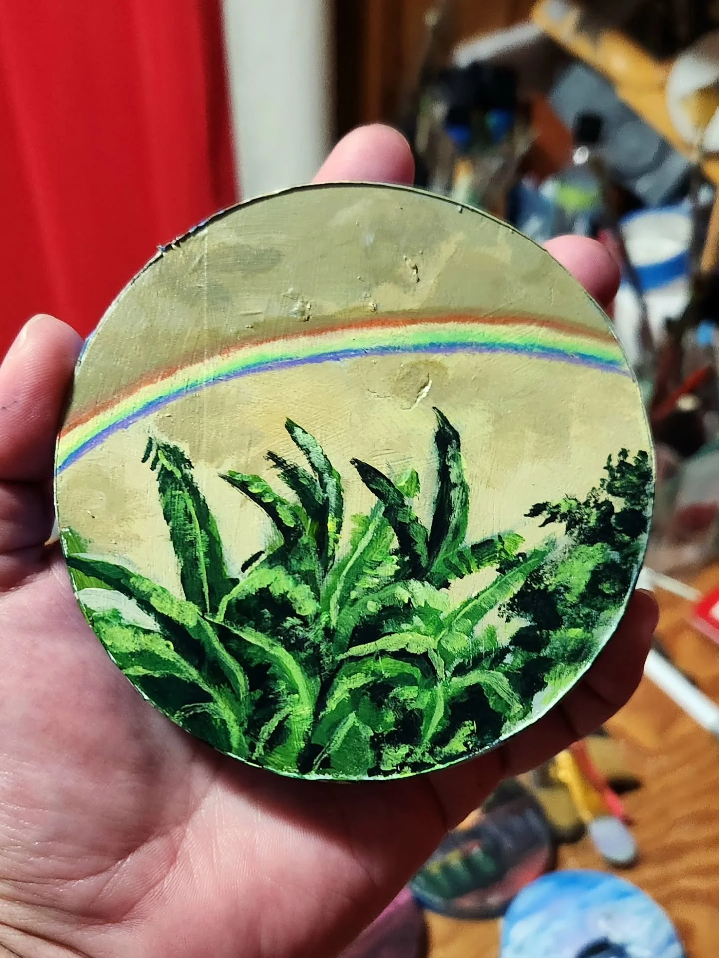 The evening before FurDU 2026 means last minute stock preparations! This set of 7 painted coasters feature some very personal locations and experiences I have had recently. 
.
.
.
#artaccount #artist #artwork #paintingonwood #painting