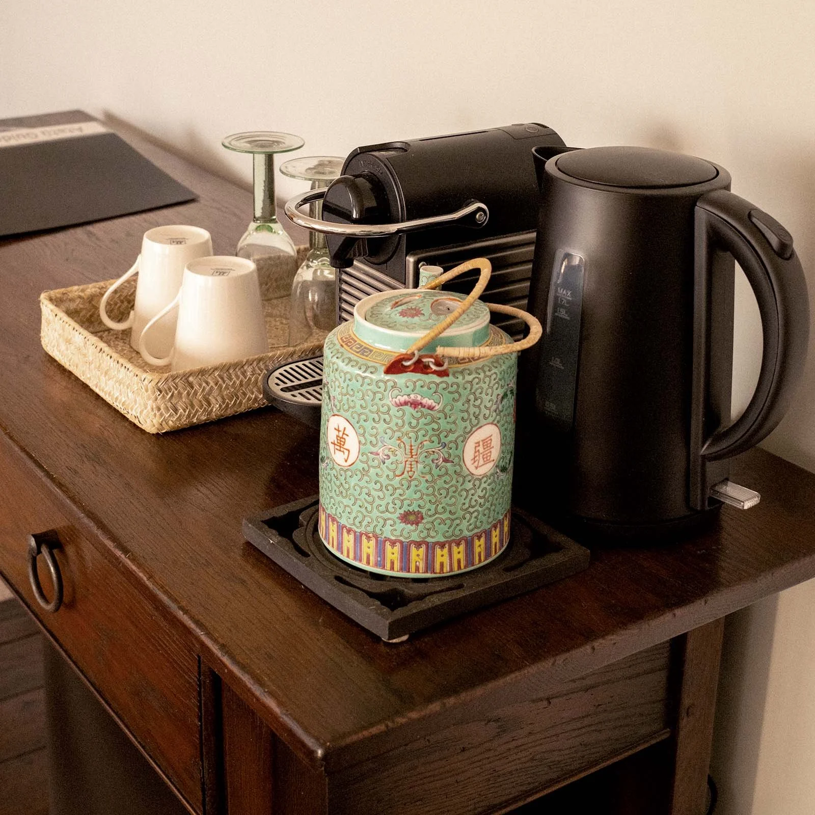 Coffee, tea and hot chocolate are available in your suite