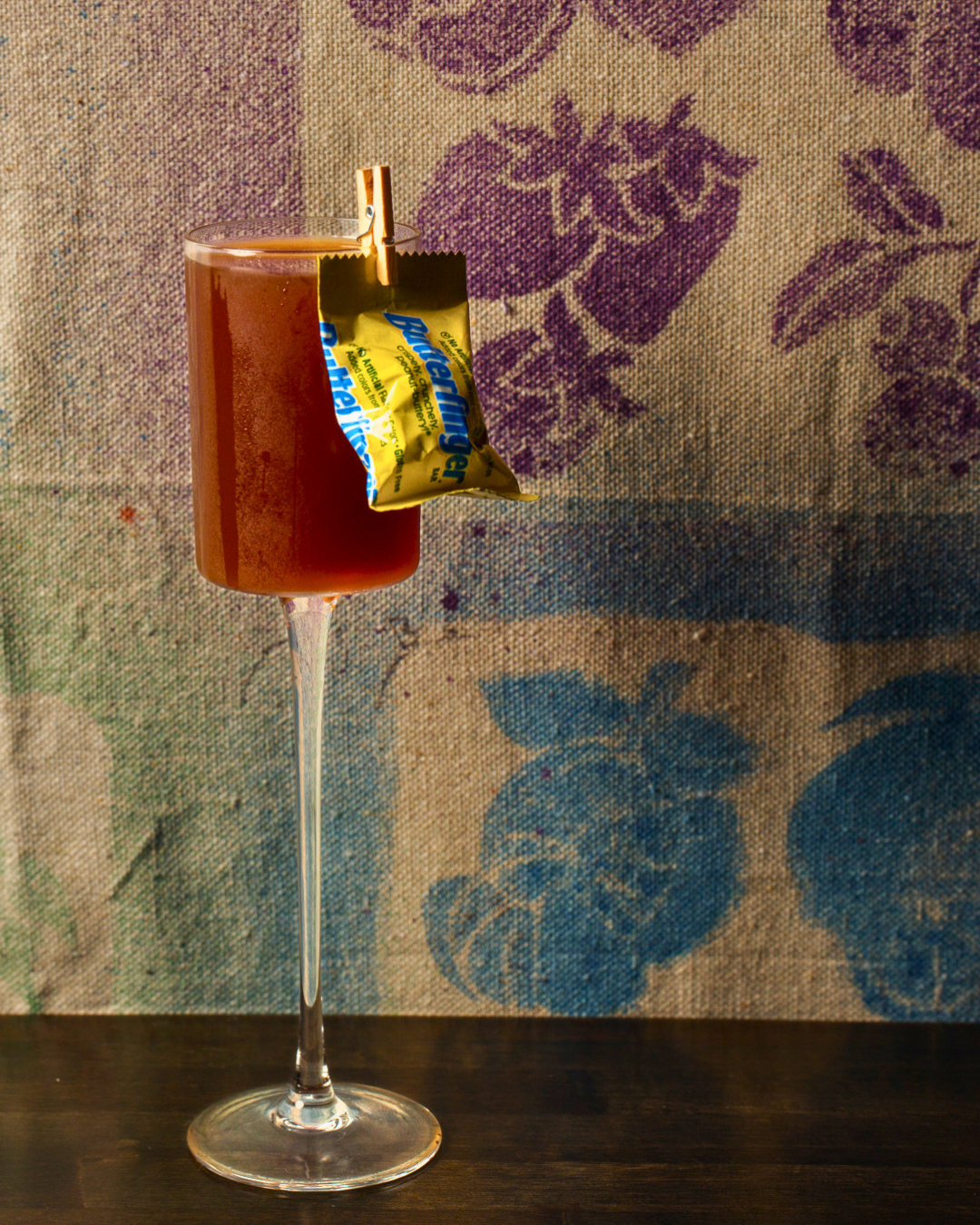 Not a Finger: reese's puff-infused bulliet bourbon, butterfinger-infused Averna amaro, chocolate bitters